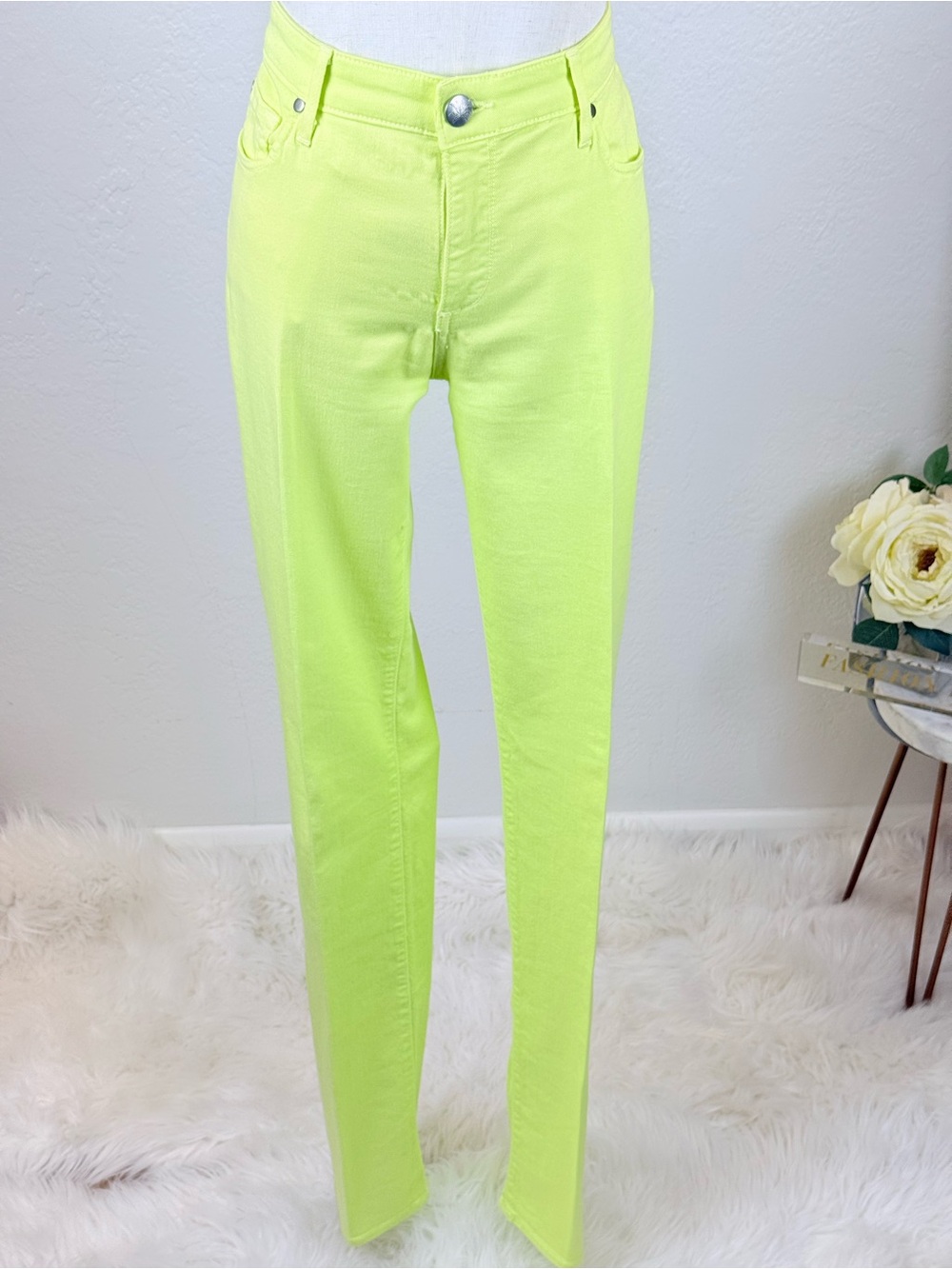 VTG Agave Denim Athena Neon Yellow Green Straight Leg Jeans 29 Rare‎ Y2K Retro